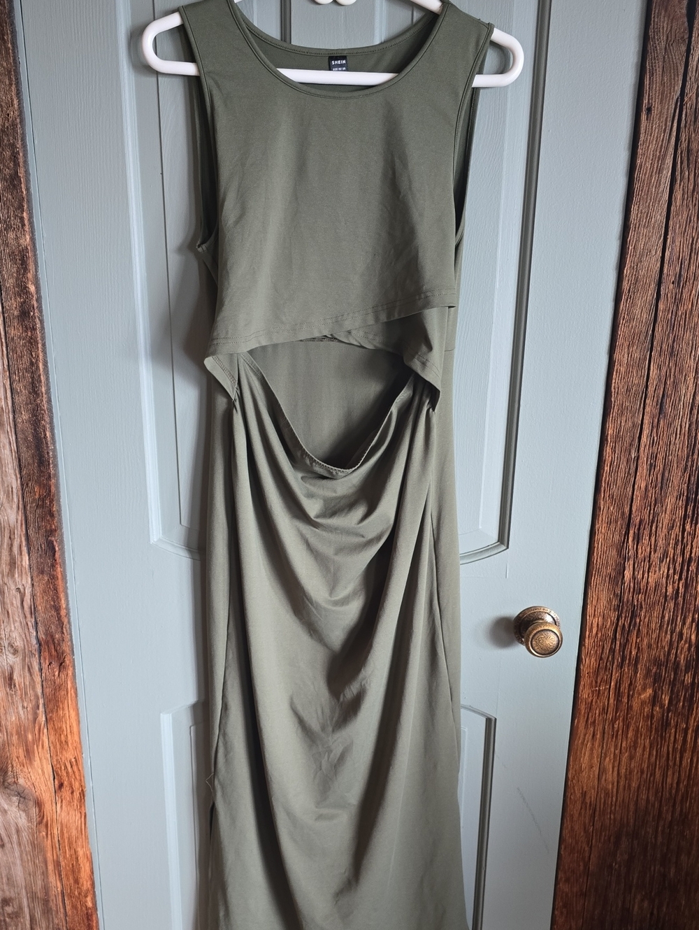 NURSING SHEIN Olive Green Sleeveless Maxi Dress with Front Cutout FOR NURSING